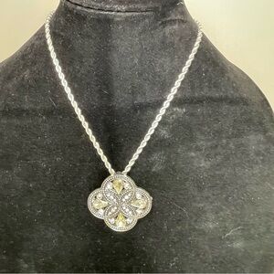 Elegant Silver and Black Pendant Necklace/Pin with Rope Chain